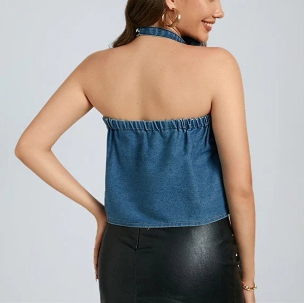Denim Rose Tube Top & Choker Set‎ – Y2K Vibes! OS - Picture 4 of 5